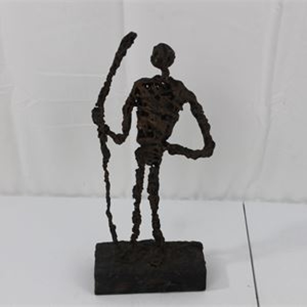 Giacometti Style Bronze Figural Sculpture Man With Walking Staff Mid-Century Art